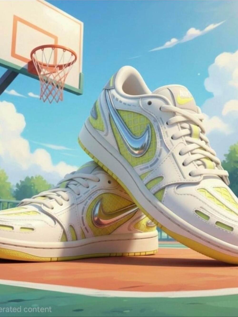 Nike Women's Low-Top Sneakers in White, Yellow & Silver Accent